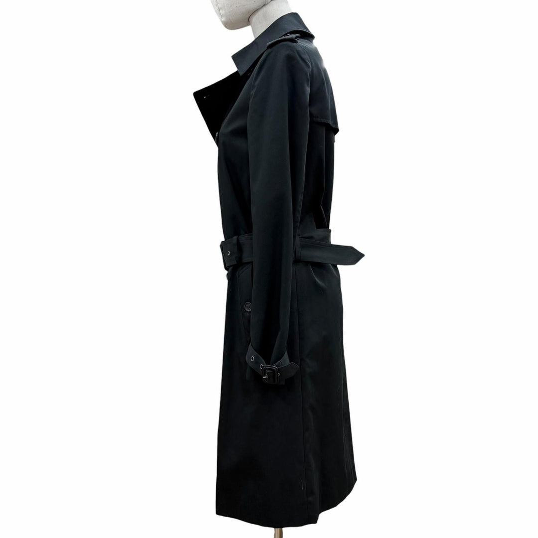 極美品◇SAINT LAURENT PARIS サンローランパリ 507530 ロゴボタン レザー使い ベルト付き トレンチコート 黒 36 伊製 正規品 レディース