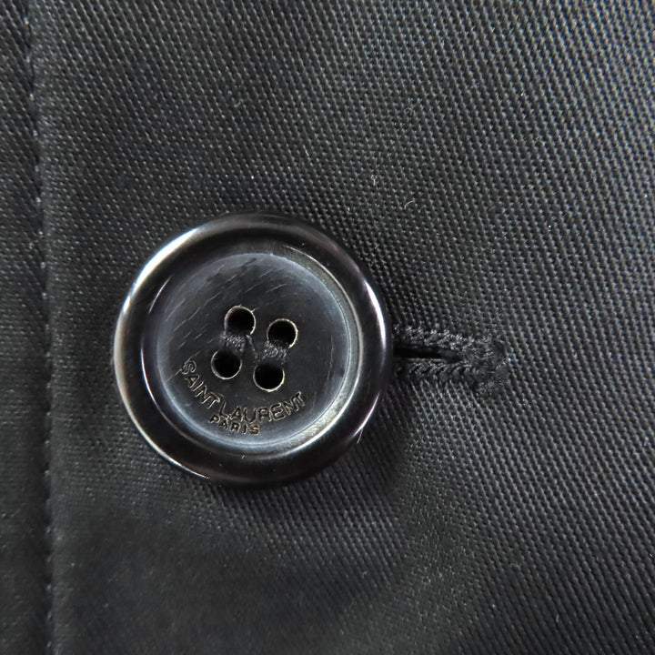 極美品◇SAINT LAURENT PARIS サンローランパリ 507530 ロゴボタン レザー使い ベルト付き トレンチコート 黒 36 伊製 正規品 レディース