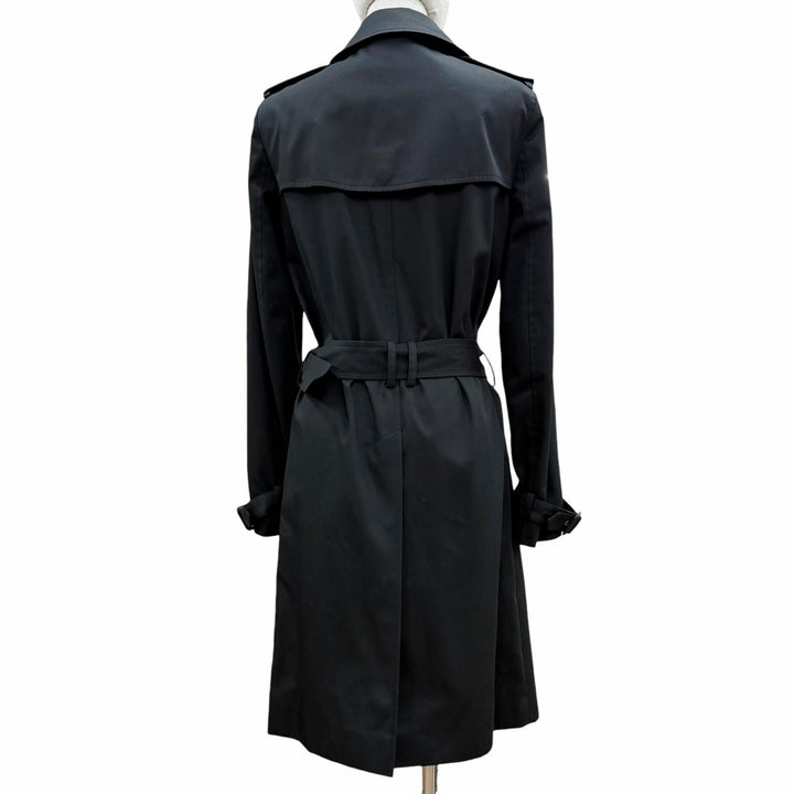 極美品◇SAINT LAURENT PARIS サンローランパリ 507530 ロゴボタン レザー使い ベルト付き トレンチコート 黒 36 伊製 正規品 レディース