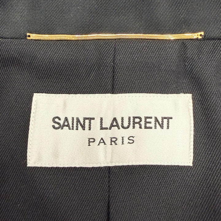 極美品◇SAINT LAURENT PARIS サンローランパリ 507530 ロゴボタン レザー使い ベルト付き トレンチコート 黒 36 伊製 正規品 レディース