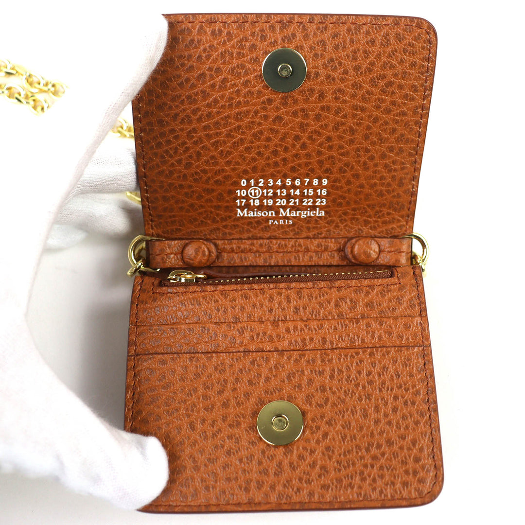 極美品△Maison Margiela 11 メゾンマルジェラ11 SA3UI0009 レザー 4ステッチ チェーン付 コンパクト ミニ ウォレット 小銭入 二つ折財布