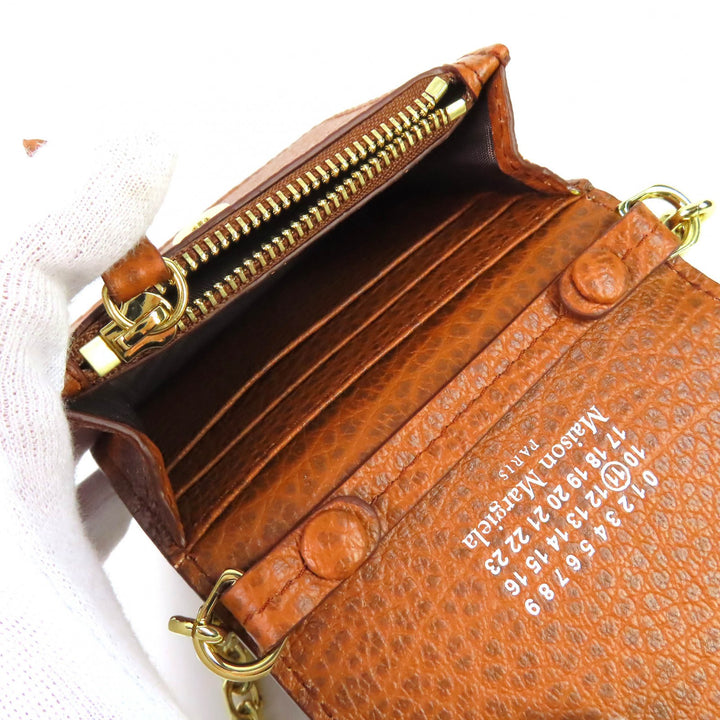 極美品△Maison Margiela 11 メゾンマルジェラ11 SA3UI0009 レザー 4ステッチ チェーン付 コンパクト ミニ ウォレット 小銭入 二つ折財布