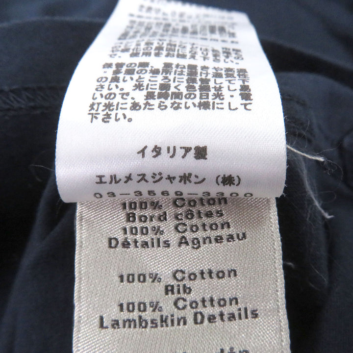 美品□HERMES エルメス 22SS コットン100％ ラムレザーホースパッチ ショートスリーブ 半袖Ｔシャツ カットソー ネイビー S イタリア製