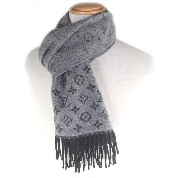 極美品□LOUIS VUITTON ルイヴィトン 2021年製 M75900 モノグラム・グラディエント カシミヤ混 マフラー グレー イタリア製 正規品
