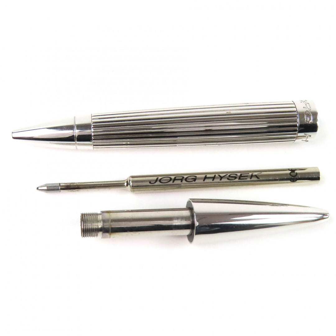 極美品△JORG HYSEK ヨルグ イゼック クロコダイルレザーケース付き ロゴ刻印 ツイスト式 ボールペン シルバー レッド メンズ 筆記確認済