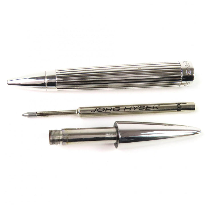 極美品△JORG HYSEK ヨルグ イゼック クロコダイルレザーケース付き ロゴ刻印 ツイスト式 ボールペン シルバー レッド メンズ 筆記確認済