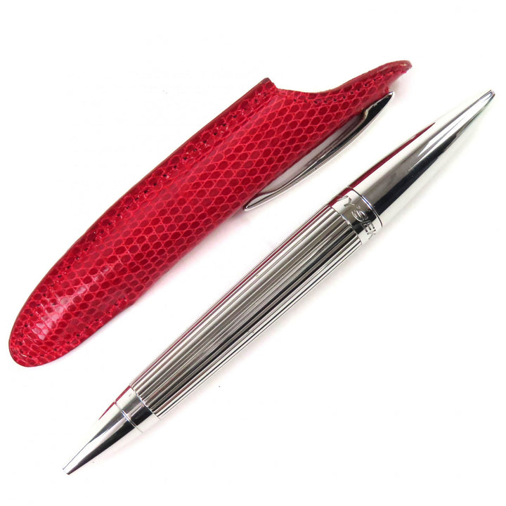 極美品△JORG HYSEK ヨルグ イゼック クロコダイルレザーケース付き ロゴ刻印 ツイスト式 ボールペン シルバー レッド メンズ 筆記確認済