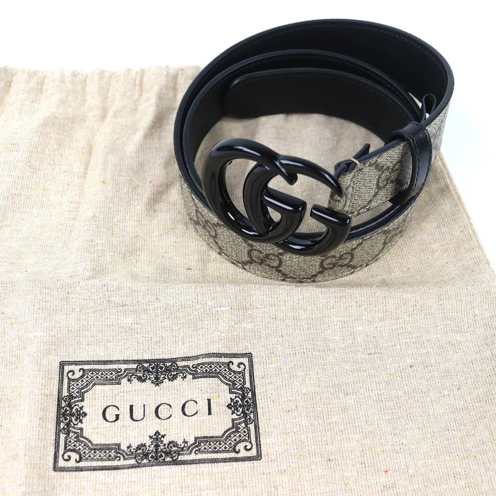 極美品△GUCCI グッチ 525040 GGマーモント GGスプリーム ベルト ベージュ ブラック 80 32 保存袋付き イタリア製 レディース