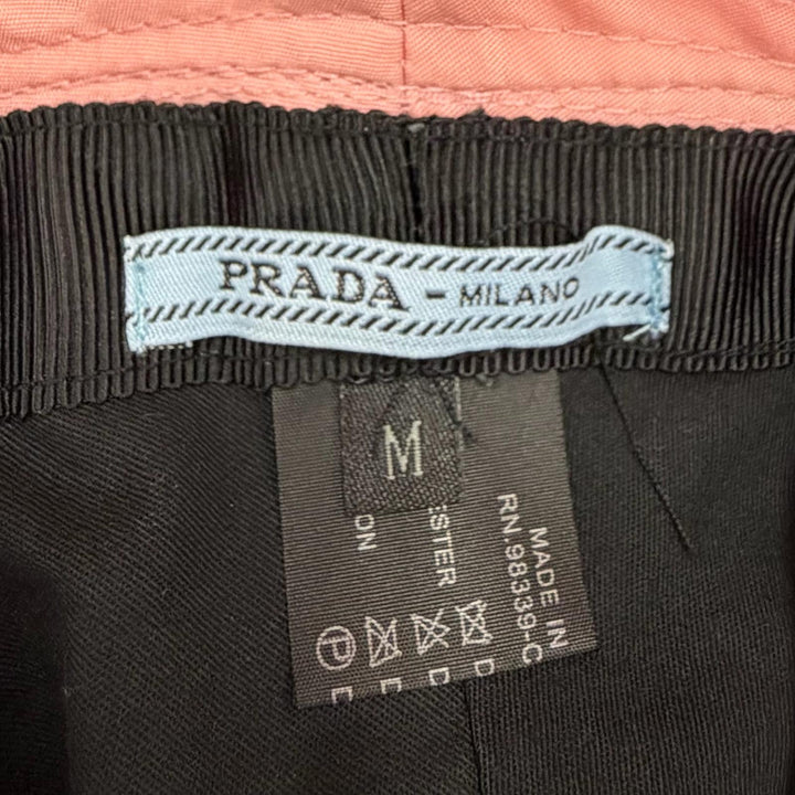極美品◇PRADA プラダ 裏地コットン100％ レザー使い トライアングルロゴプレート バケットハット 帽子 ピンク M イタリア製 レディース