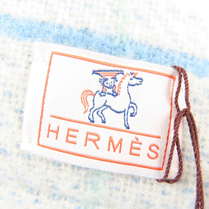 極美品☆HERMES エルメス アヴァロン・カブリオル ウール カシミヤ ヴェール・アクア 現行品 クッション イギリス製 正規品 定価111100円