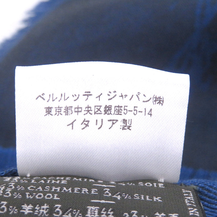 極美品□Berluti ベルルッティ カシミヤ シルク カリグラフィ フリンジ 大判ショール ストール マフラー ブルー イタリア製 正規品