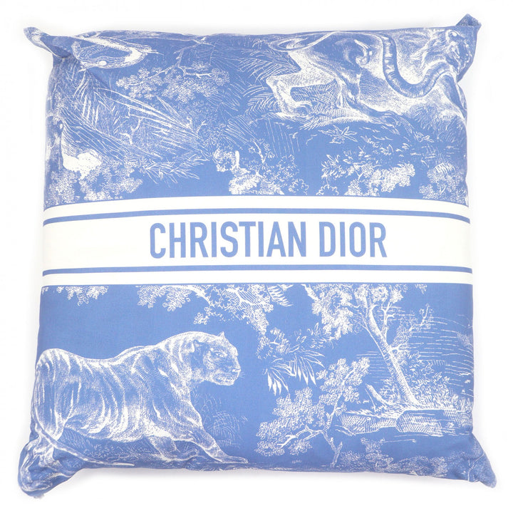 極美品□Christian Dior クリスチャンディオール HYP02RCO0U ディオリビエラ リネン混 クッション ブルー フランス製 レディース