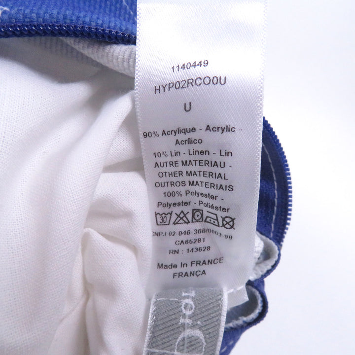 極美品□Christian Dior クリスチャンディオール HYP02RCO0U ディオリビエラ リネン混 クッション ブルー フランス製 レディース