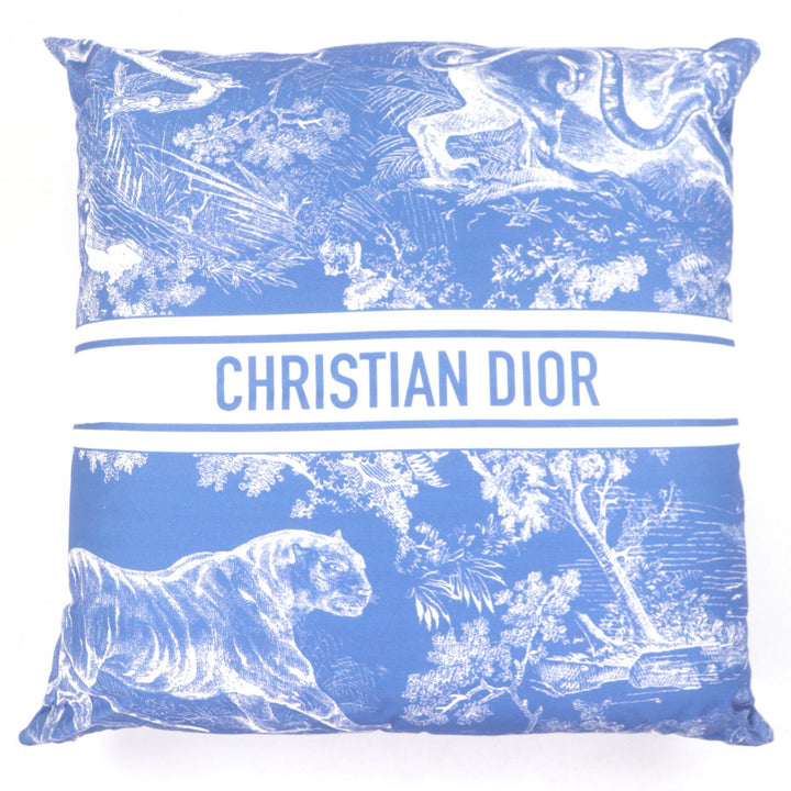 極美品▼Christian Dior クリスチャンディオール HYP02RCO0U ディオリビエラ リネン混 クッション ブルー フランス製 正規品 レディース