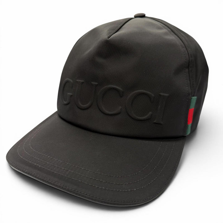 未使用品▼GUCCI グッチ 813461 レザー使 ロゴエンボス 帽子 ベースボールキャップ ブラック シルバー金具 XL イタリア製 正規品 メンズ