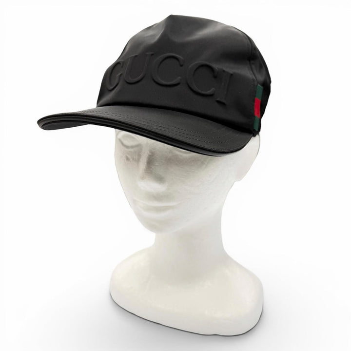未使用品▼GUCCI グッチ 813461 レザー使 ロゴエンボス 帽子 ベースボールキャップ ブラック シルバー金具 XL イタリア製 正規品 メンズ