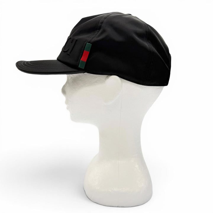 未使用品▼GUCCI グッチ 813461 レザー使 ロゴエンボス 帽子 ベースボールキャップ ブラック シルバー金具 XL イタリア製 正規品 メンズ