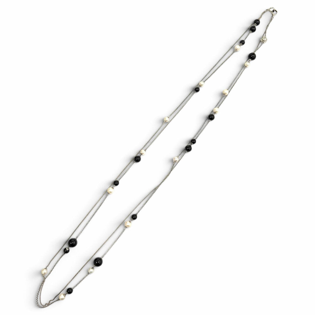 美品★Georg Jensen ジョージジェンセン ステーション 925 オニキス フレッシュウォーターパール ロング ネックレス 総重量53.5g