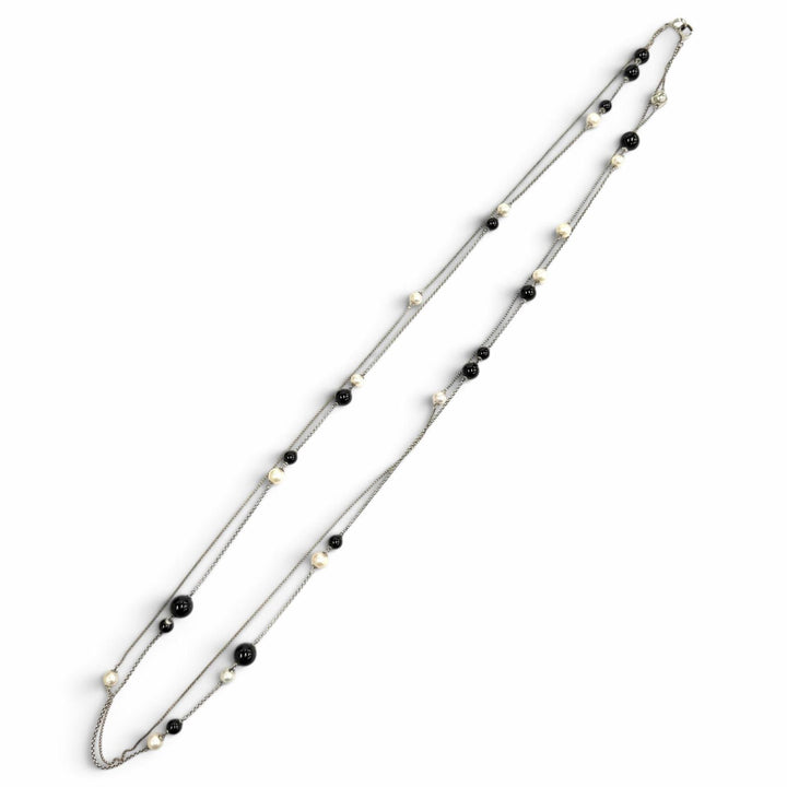 美品★Georg Jensen ジョージジェンセン ステーション 925 オニキス フレッシュウォーターパール ロング ネックレス 総重量53.5g