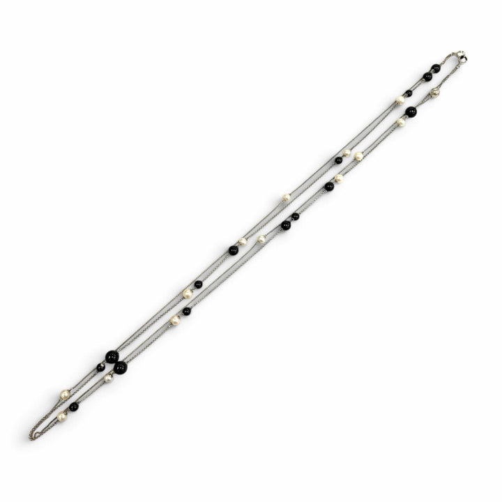 美品★Georg Jensen ジョージジェンセン ステーション 925 オニキス フレッシュウォーターパール ロング ネックレス 総重量53.5g
