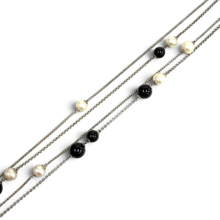 美品★Georg Jensen ジョージジェンセン ステーション 925 オニキス フレッシュウォーターパール ロング ネックレス 総重量53.5g