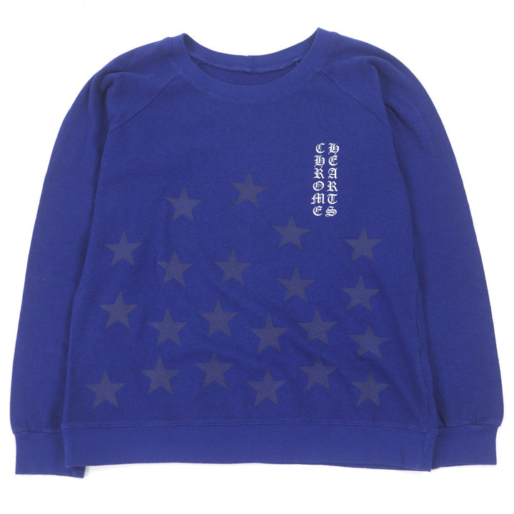 良品□CHROME HEARTS クロムハーツ コットン スター スクロールラベルプリント ロングスリーブ 長袖Ｔシャツ ブルー XS USA製 メンズ