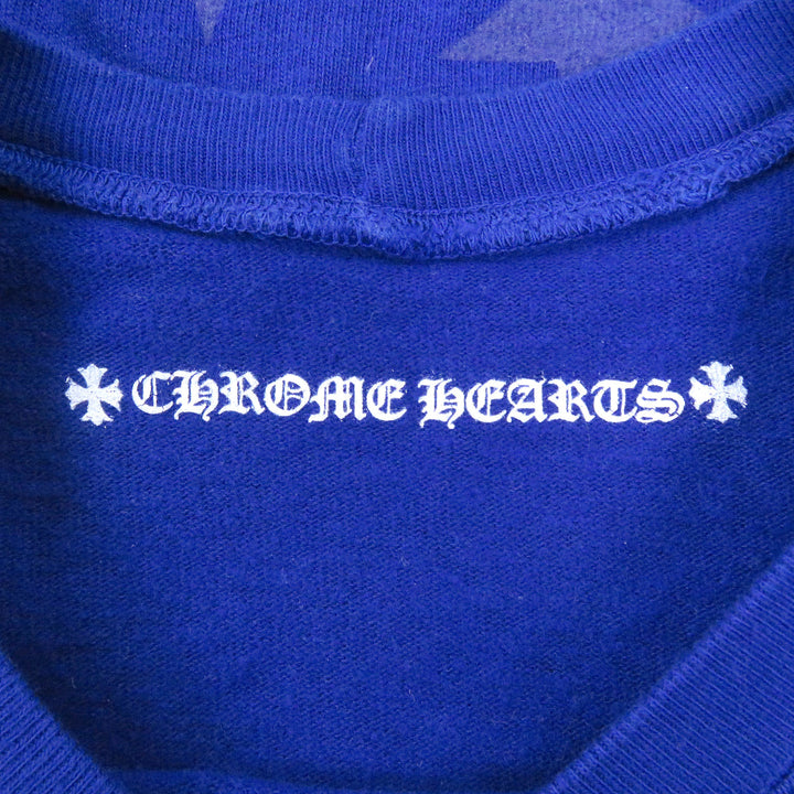 良品□CHROME HEARTS クロムハーツ コットン スター スクロールラベルプリント ロングスリーブ 長袖Ｔシャツ ブルー XS USA製 メンズ
