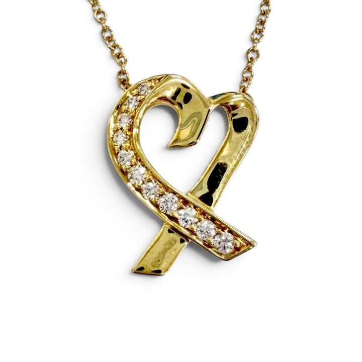 極美品△TIFFANY&amp;Co. ティファニー パロマピカソ ラビングハート ダイヤ ネックレス ペンダント 750(YG) イエローゴールド 重量3.22g