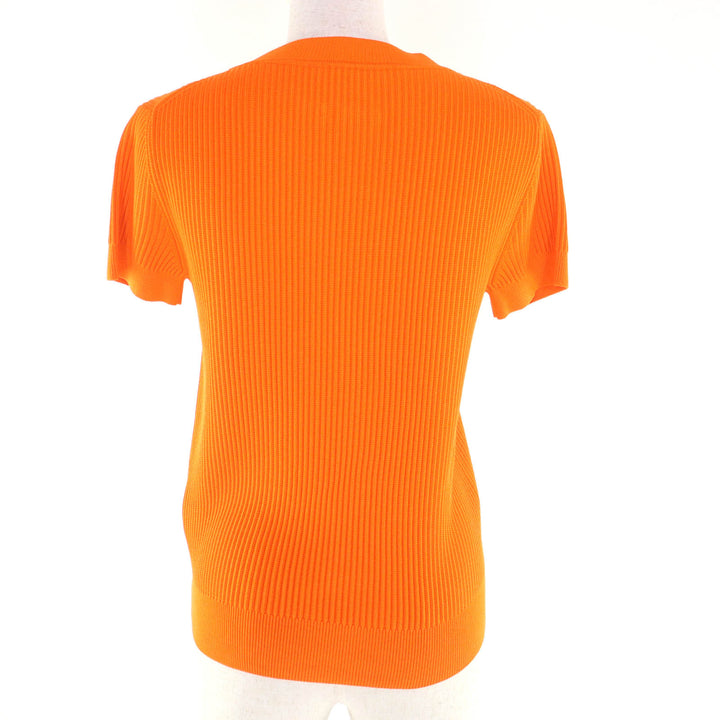 極美品★HERMES エルメス 23SS 3E2605D6 シルク混 クルーネック 半袖 リブニット トップス オレンジ 34 イタリア製 正規品 レディース