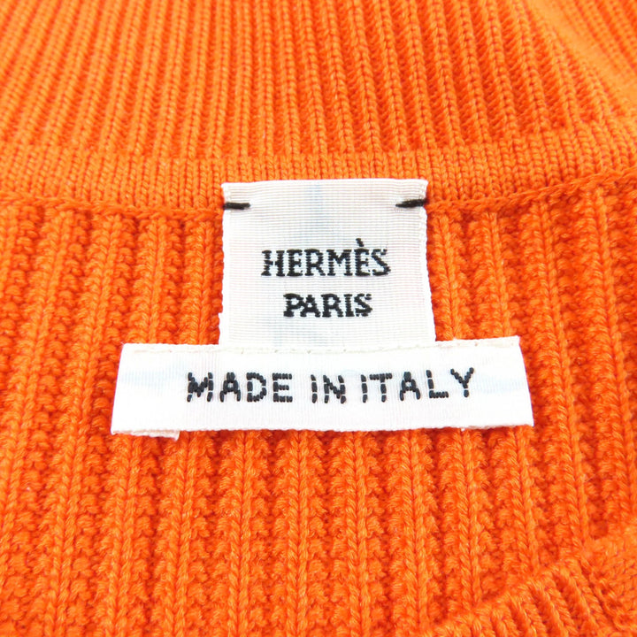 極美品★HERMES エルメス 23SS 3E2605D6 シルク混 クルーネック 半袖 リブニット トップス オレンジ 34 イタリア製 正規品 レディース
