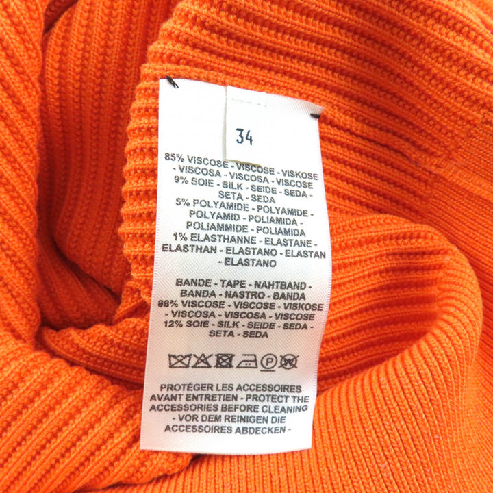 極美品★HERMES エルメス 23SS 3E2605D6 シルク混 クルーネック 半袖 リブニット トップス オレンジ 34 イタリア製 正規品 レディース