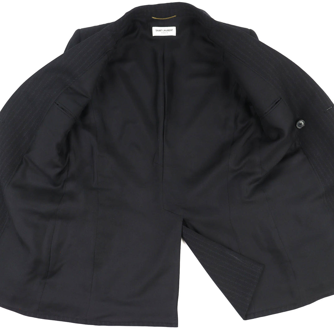 極美品△SAINT LAURENT PARIS サンローランパリ 20AW 632886 ウール100％ ストライプ柄 ロゴボタン ダブルブレストジャケット 34 正規品