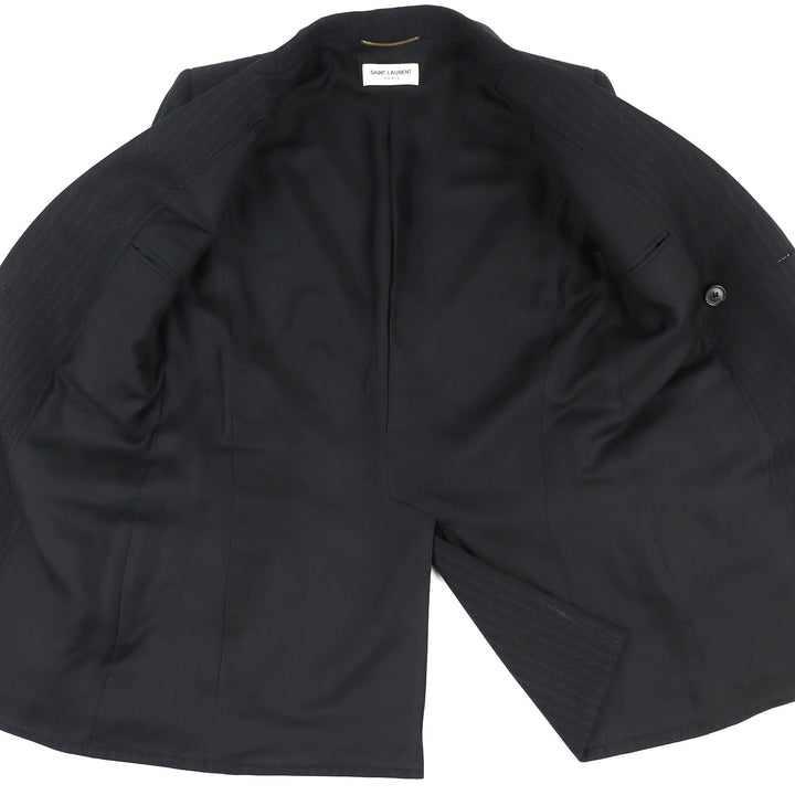 極美品△SAINT LAURENT PARIS サンローランパリ 20AW 632886 ウール100％ ストライプ柄 ロゴボタン ダブルブレストジャケット 34 正規品
