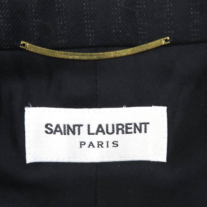 極美品△SAINT LAURENT PARIS サンローランパリ 20AW 632886 ウール100％ ストライプ柄 ロゴボタン ダブルブレストジャケット 34 正規品