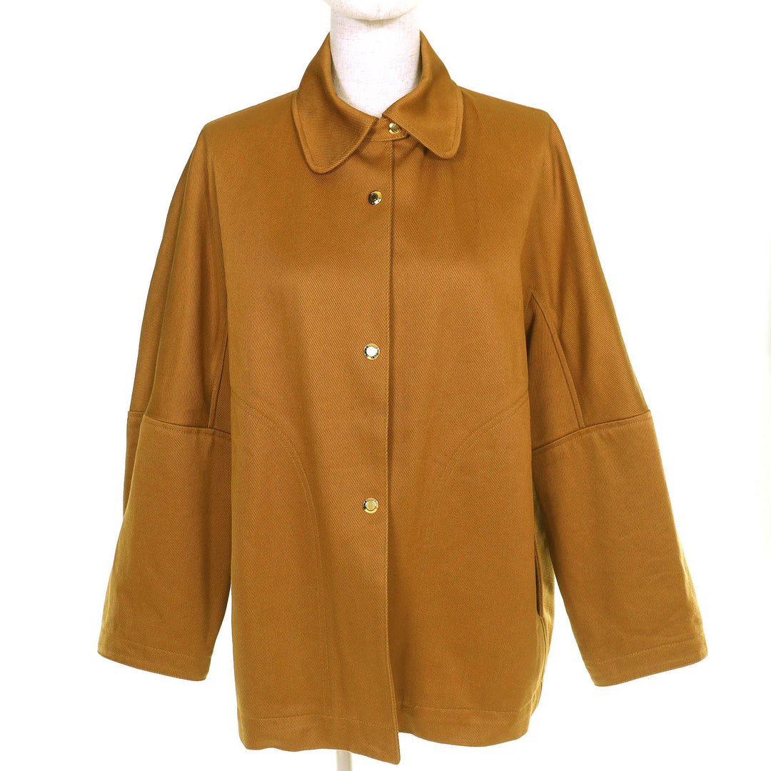 極美品△DRAWER ドゥロワー 24AW 6522-299-0884 FALL1 コットンカバーオールジャケット ロゴボタン ブラウン 36 正規品 レディース