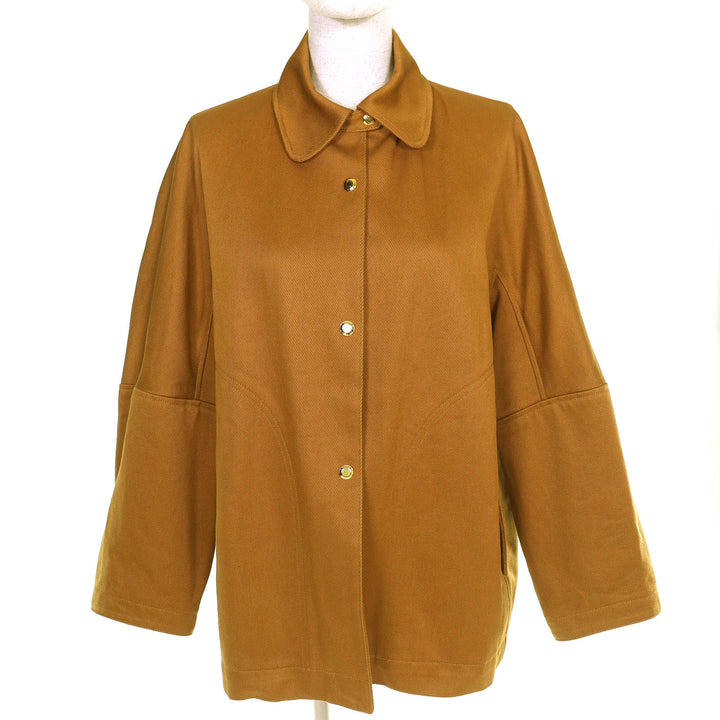 極美品△DRAWER ドゥロワー 24AW 6522-299-0884 FALL1 コットンカバーオールジャケット ロゴボタン ブラウン 36 正規品 レディース