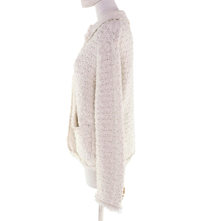 極美品★DRAWER ドゥロワー 23SS 6522-199-0758 ロゴボタン付 3Gツイード スパンコール ニット ジャケット (Mサイズ相当） 正規品