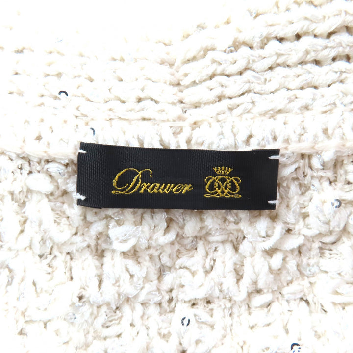極美品★DRAWER ドゥロワー 23SS 6522-199-0758 ロゴボタン付 3Gツイード スパンコール ニット ジャケット (Mサイズ相当） 正規品