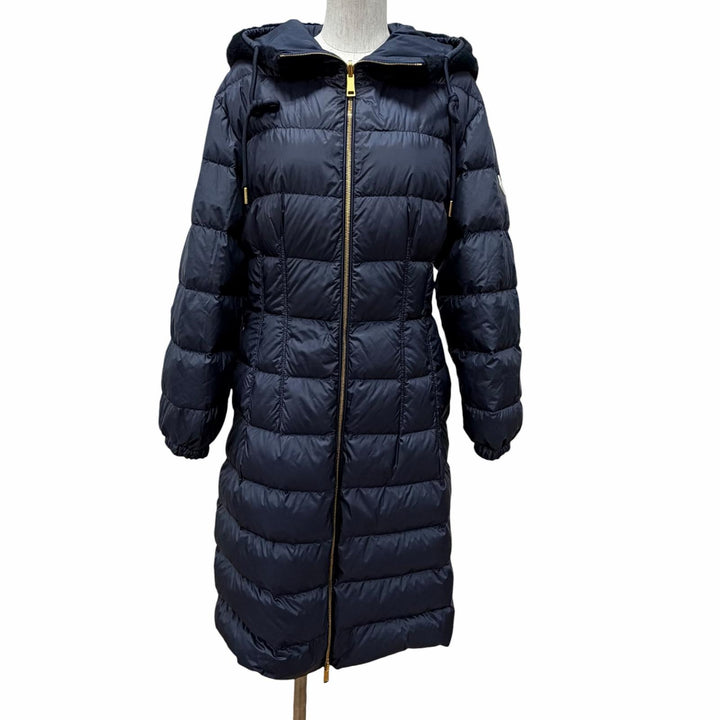 極美品◇MONCLER モンクレール 22-23AW H20931C00041 EVETTES リバーシブル ロゴワッペン ボアフード ベルト付 ダウンコート 紺 0 正規品