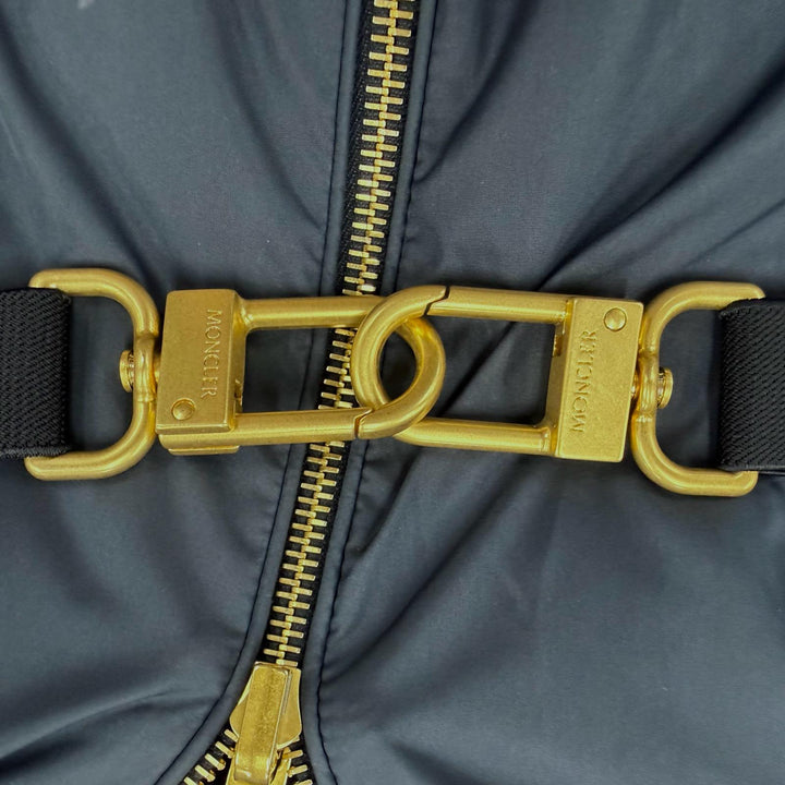 極美品◇MONCLER モンクレール 22-23AW H20931C00041 EVETTES リバーシブル ロゴワッペン ボアフード ベルト付 ダウンコート 紺 0 正規品