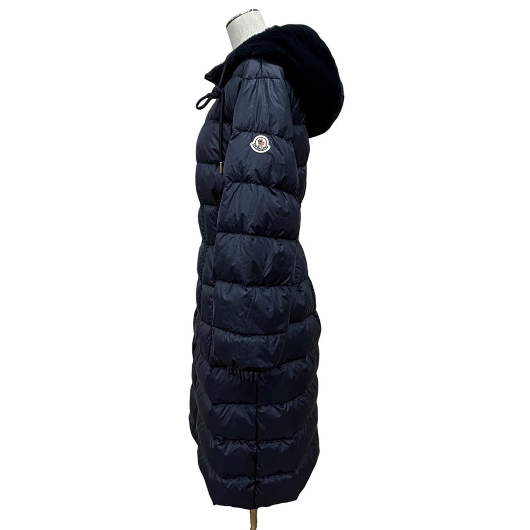 極美品◇MONCLER モンクレール 22-23AW H20931C00041 EVETTES リバーシブル ロゴワッペン ボアフード ベルト付 ダウンコート 紺 0 正規品
