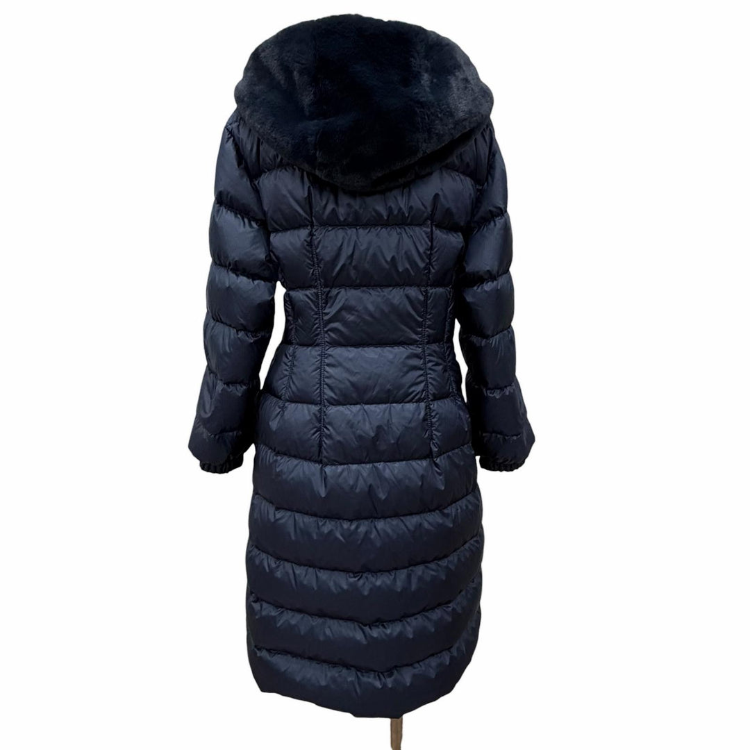 極美品◇MONCLER モンクレール 22-23AW H20931C00041 EVETTES リバーシブル ロゴワッペン ボアフード ベルト付 ダウンコート 紺 0 正規品