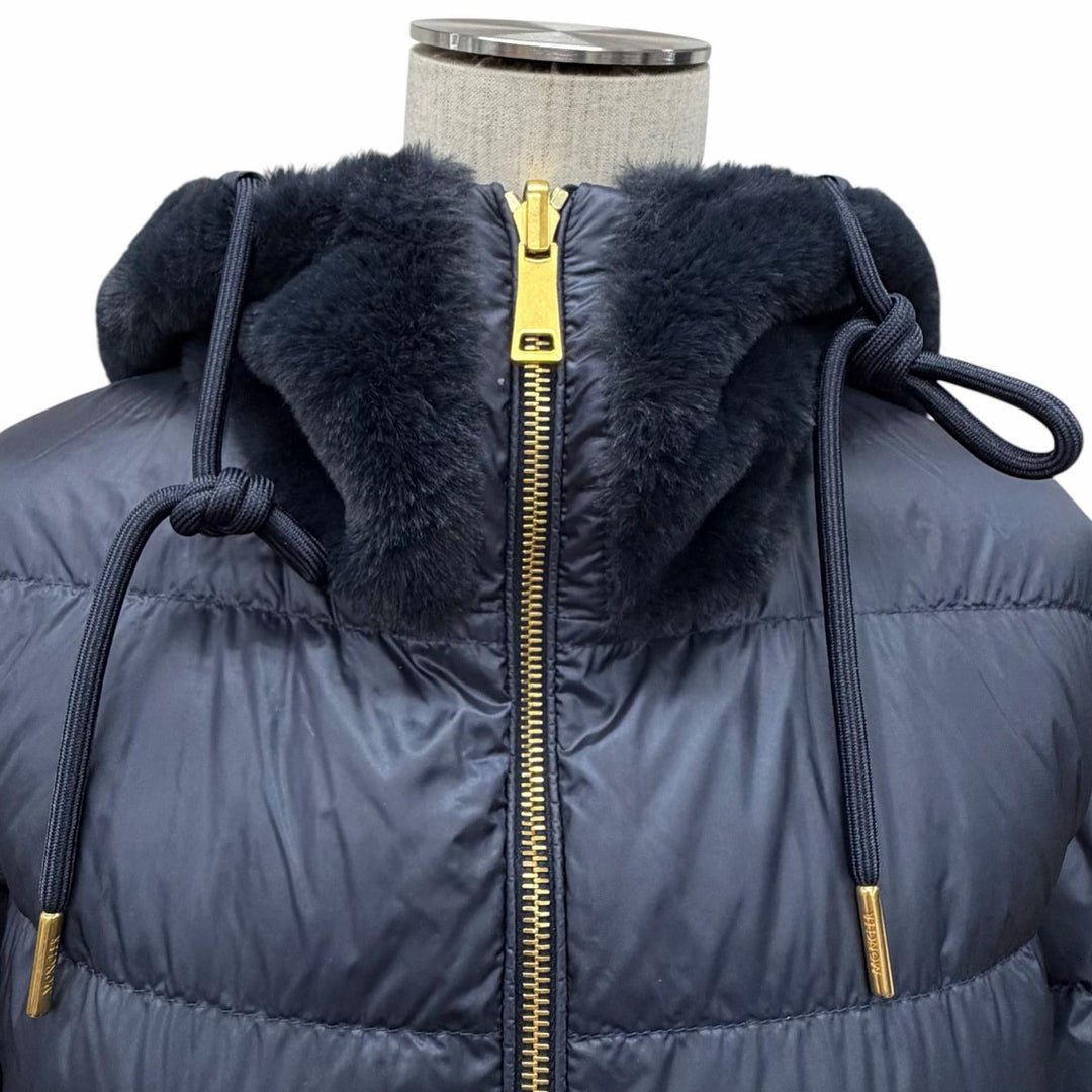 極美品◇MONCLER モンクレール 22-23AW H20931C00041 EVETTES リバーシブル ロゴワッペン ボアフード ベルト付 ダウンコート 紺 0 正規品