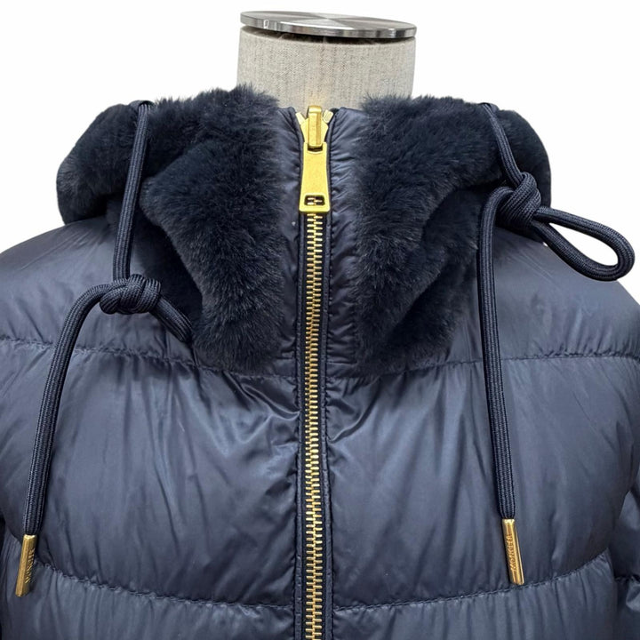 極美品◇MONCLER モンクレール 22-23AW H20931C00041 EVETTES リバーシブル ロゴワッペン ボアフード ベルト付 ダウンコート 紺 0 正規品