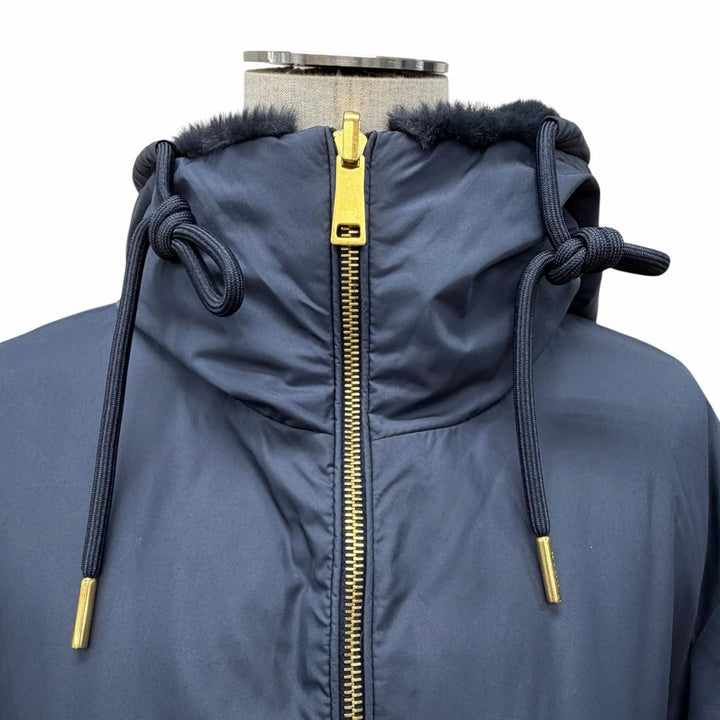 極美品◇MONCLER モンクレール 22-23AW H20931C00041 EVETTES リバーシブル ロゴワッペン ボアフード ベルト付 ダウンコート 紺 0 正規品