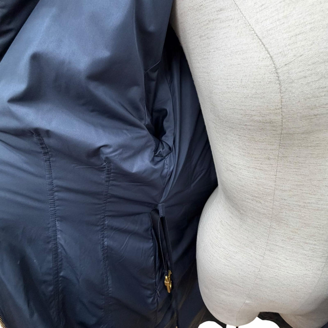 極美品◇MONCLER モンクレール 22-23AW H20931C00041 EVETTES リバーシブル ロゴワッペン ボアフード ベルト付 ダウンコート 紺 0 正規品