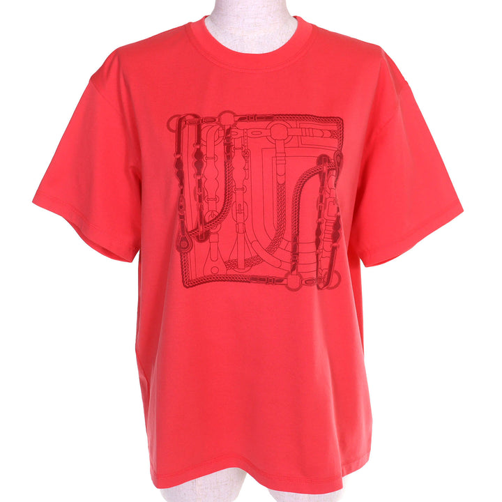 未使用品△HERMES エルメス 25SS 5E4647DA カルトゥッシュ Canoe micro コットン100％ クルーネック 半袖Ｔシャツ レッド系 36 正規品