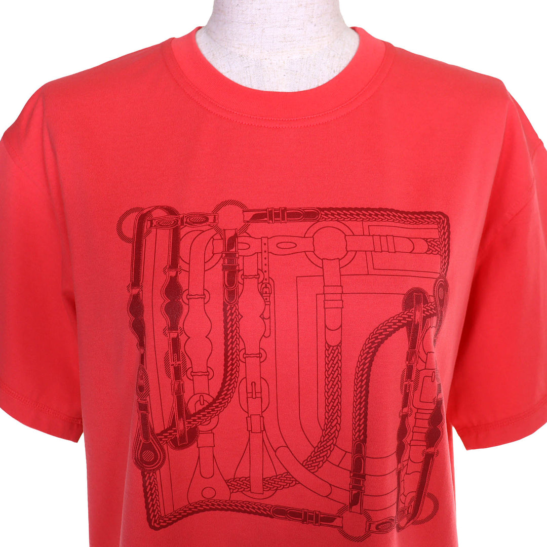 未使用品△HERMES エルメス 25SS 5E4647DA カルトゥッシュ Canoe micro コットン100％ クルーネック 半袖Ｔシャツ レッド系 36 正規品