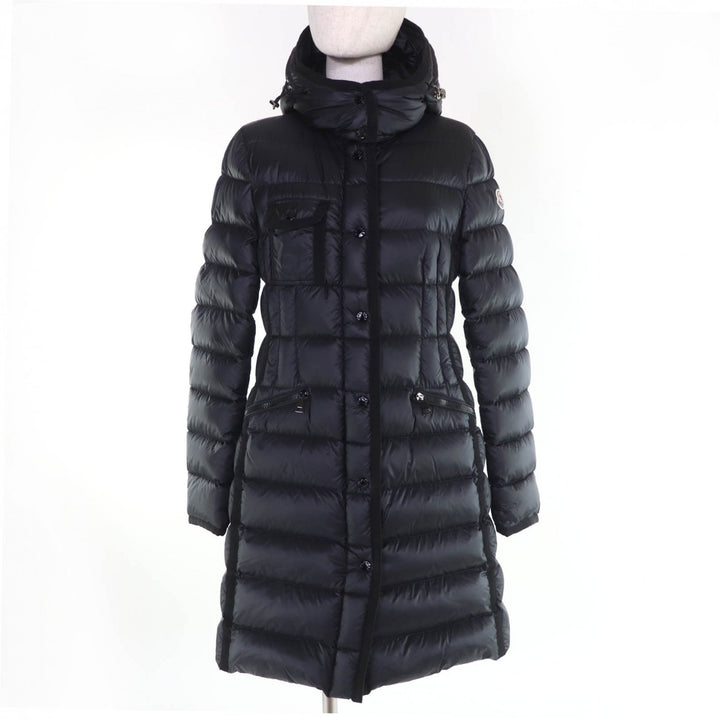 美品☆MONCLER モンクレール HERMINE エルミンヌ ロゴワッペン・フード付 ダウンコート ブラック 2 ガーメント付き 正規品 レディース