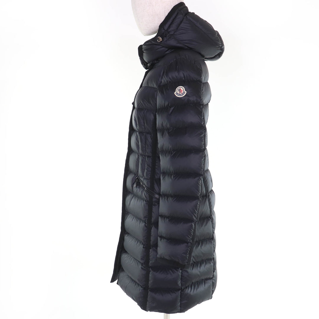 美品☆MONCLER モンクレール HERMINE エルミンヌ ロゴワッペン・フード付 ダウンコート ブラック 2 ガーメント付き 正規品 レディース